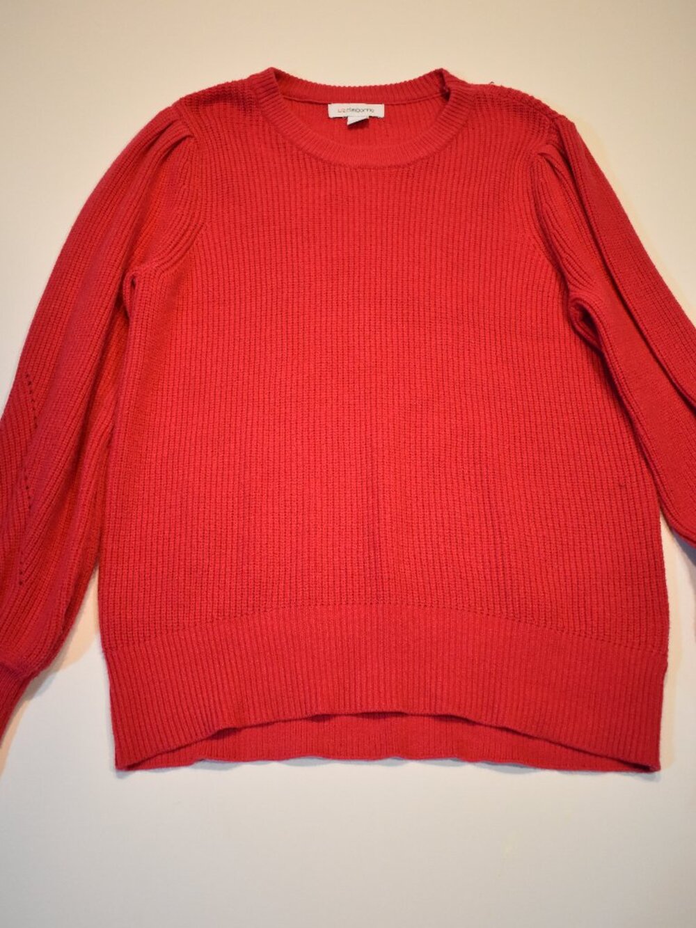 Liz Claiborne Women’s Large Bright Pink Puff Sleeve Textured Knit Sweater Crew